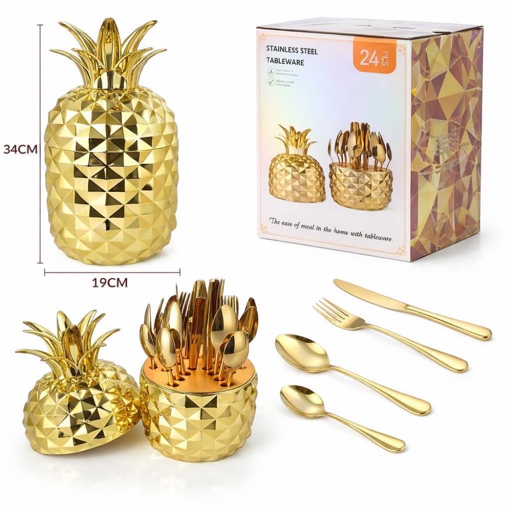Set de cubiertos dorado en forma de piña