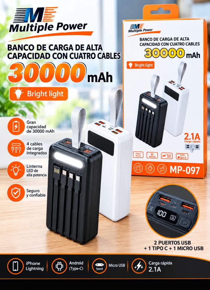 Power bank de carga 30000 mAh Multiple Power