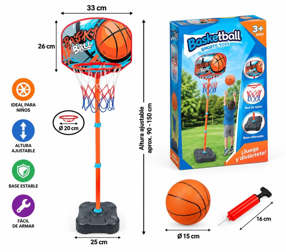 Canasta de Baloncesto Infantil Ajustable