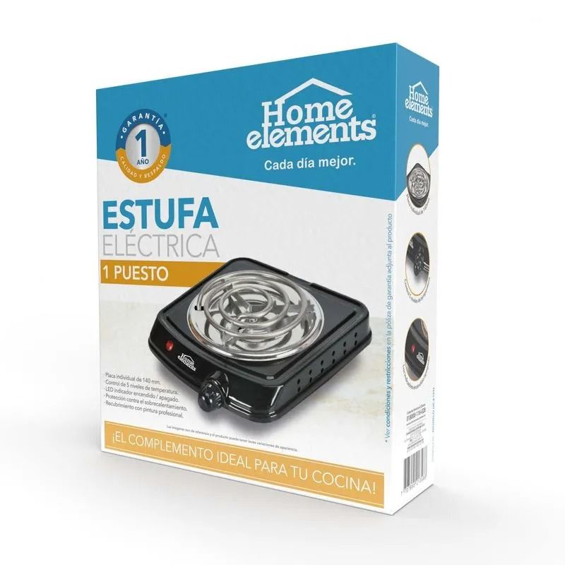 Estufa eléctrica de 1 puesto negra Home Elements