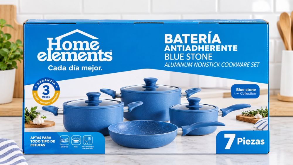 Batería de cocina antiadherente 7 piezas Home elements