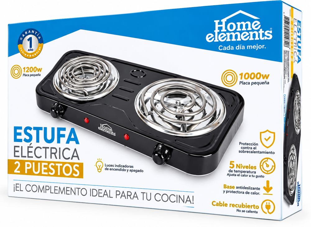Estufa eléctrica de 2 puestos negra  Home elements