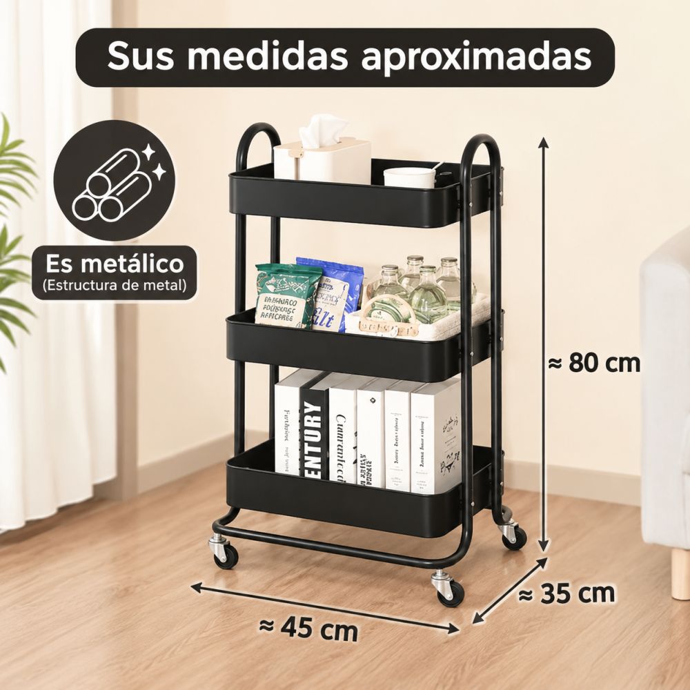 Carrito auxiliar metálico de 3 niveles