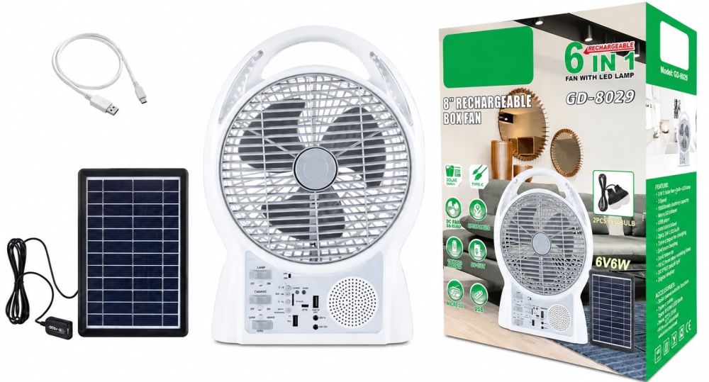 Ventilador recargable de mesa 8 pulgadas con lámpara LED