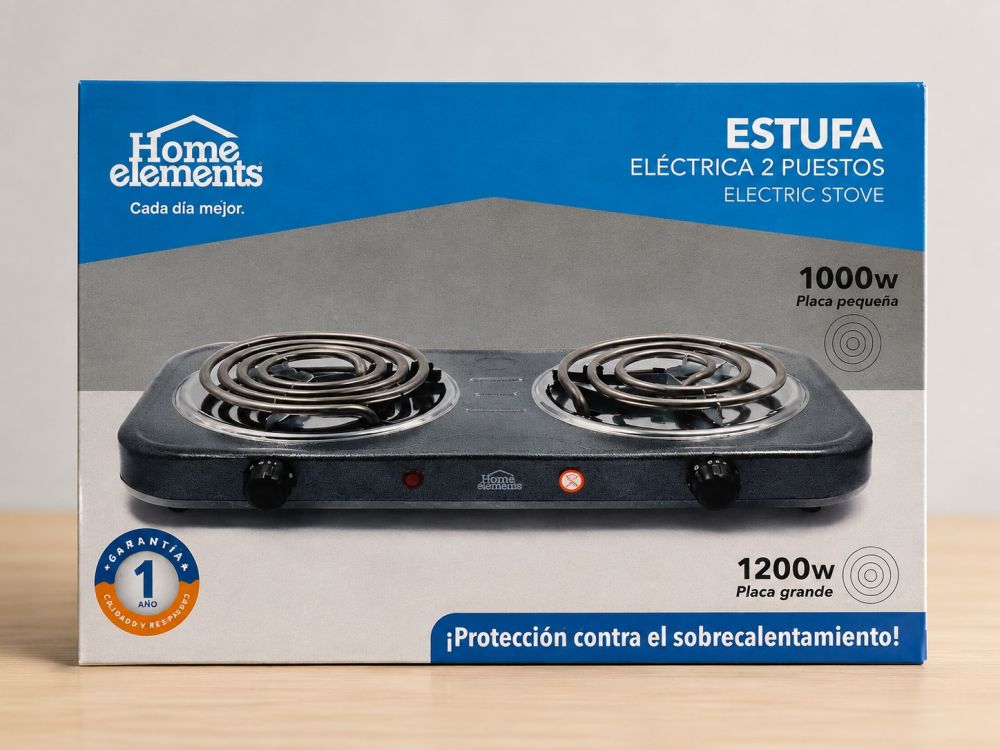 Estufa eléctrica de 2 puestos gris Home elements