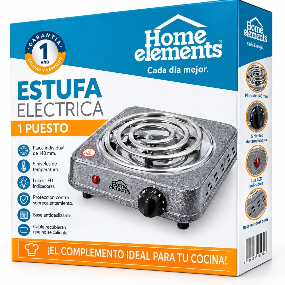 Estufa eléctrica 1 puesto gris Home elements