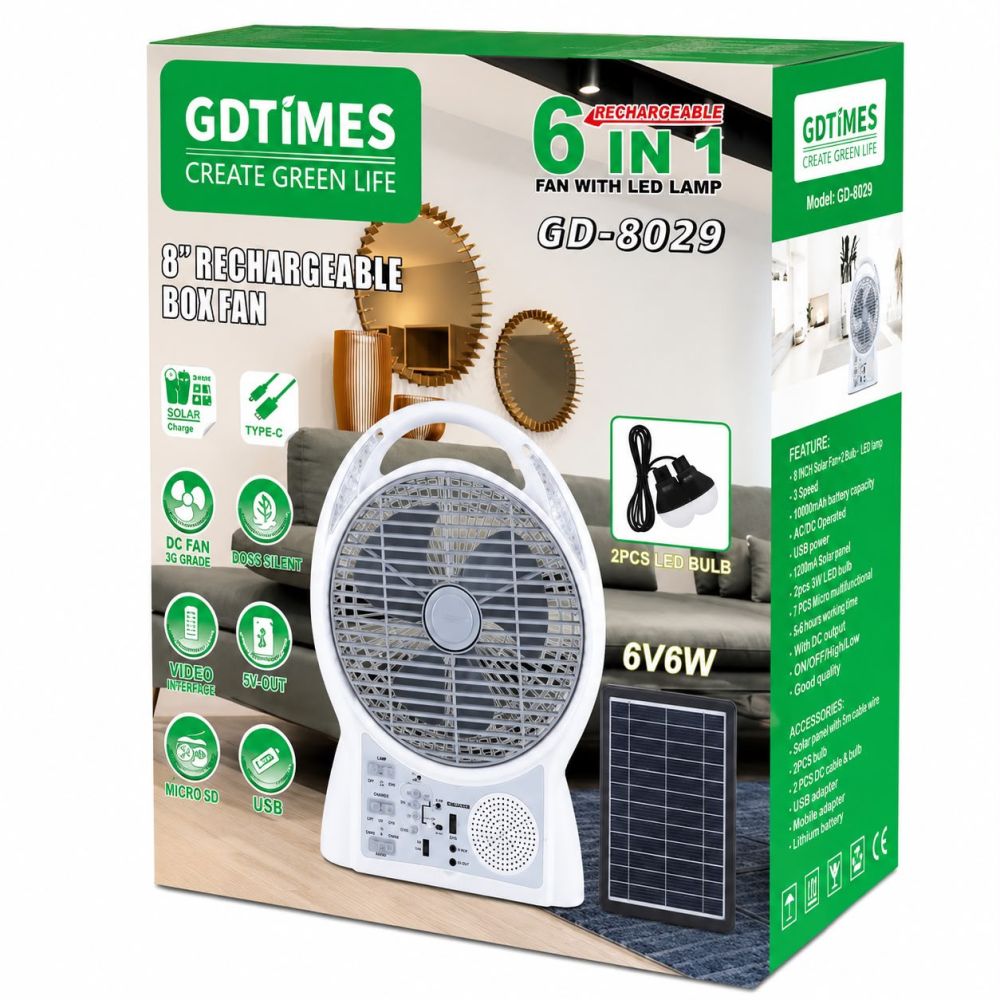 Ventilador de caja recargable de 8 pulgadas GDTIMES