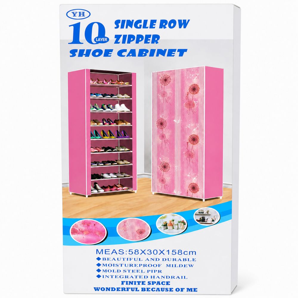 Zapatero de 10 niveles estampada fucsia
