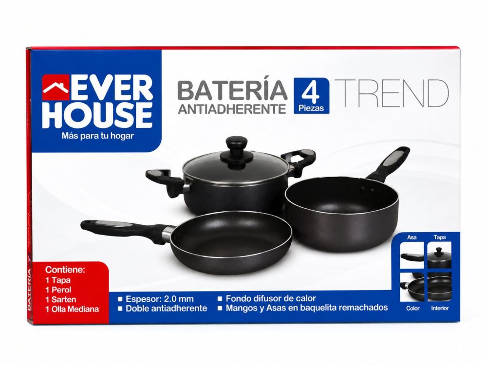 juego de ollas antiadherente 4 PZ Ever House