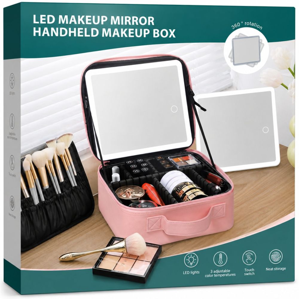 Maletín de maquillaje con espejo LED