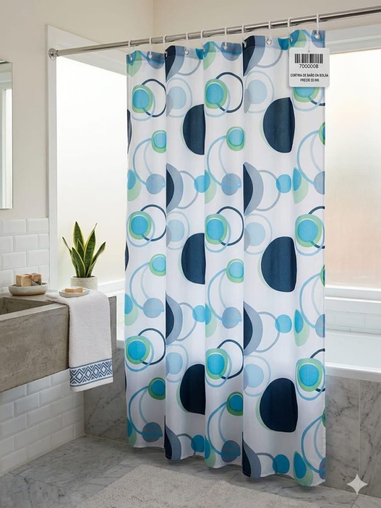 Cortina de baño en bolsa azul