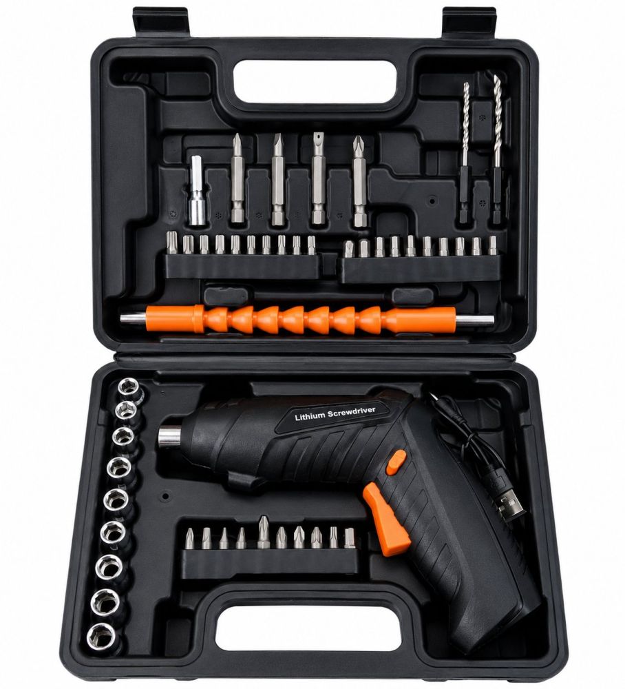 Destornillador inalámbrico recargable con kit de accesorios