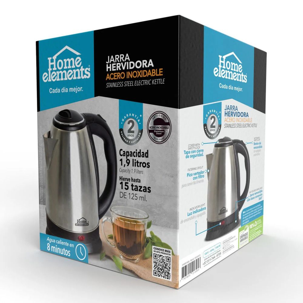 Jarra hervidora de acero inoxidable 1.9L Home Elements