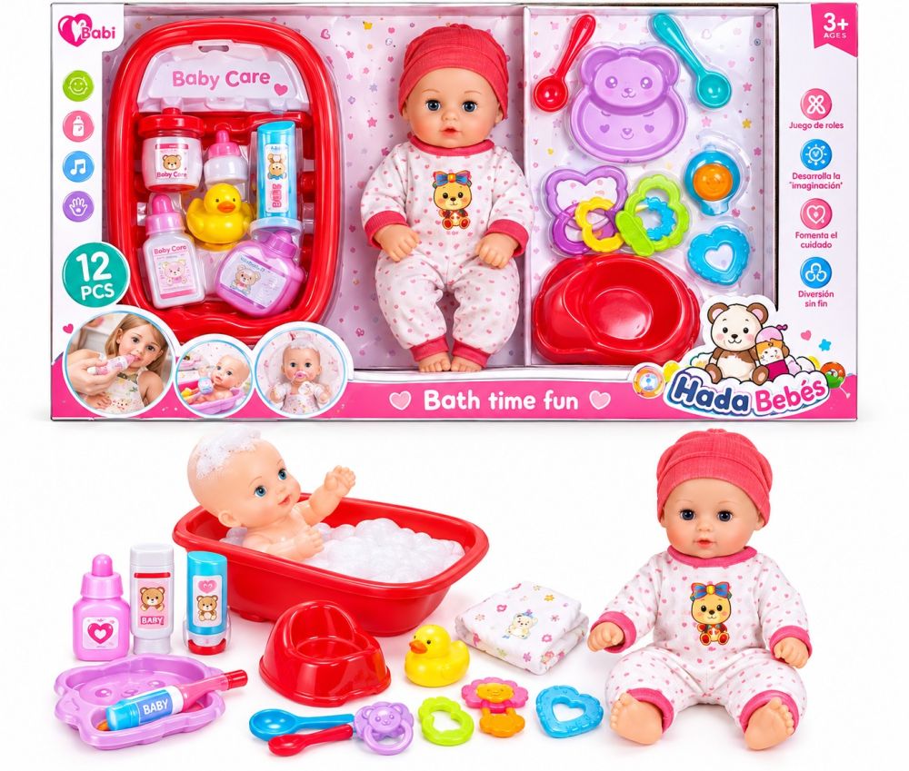 Muñeca bebé con set de baño Babi
