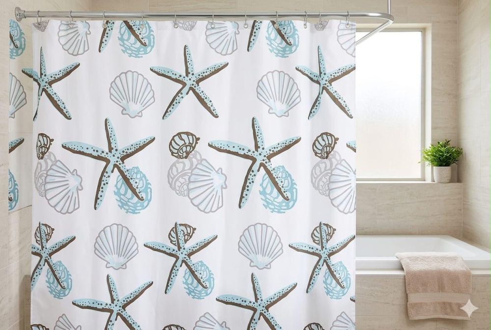 Cortina de baño con estampado marino