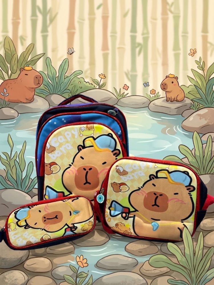 Trio De Bolsos escolares infantil de capibara