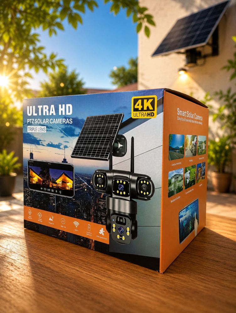 Cámara solar PTZ Ultra HD 4K de triple lente