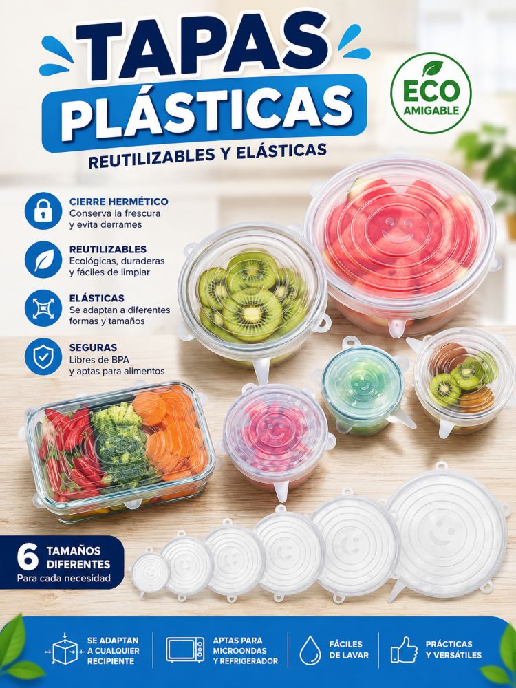 Tapas plásticas reutilizables y elásticas